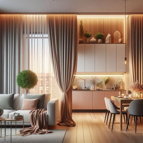 Відділення кухні від вітальні за допомогою штор | Welwet