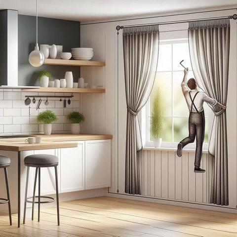 Кріплення карниза на кухні і розміщення на ньому штор | Welwet