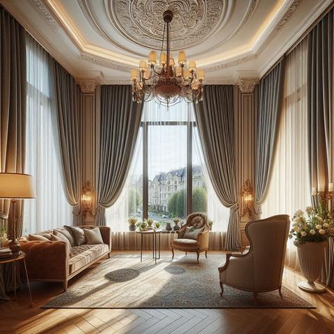 Класичні штори для панорамних вікон від Welwet