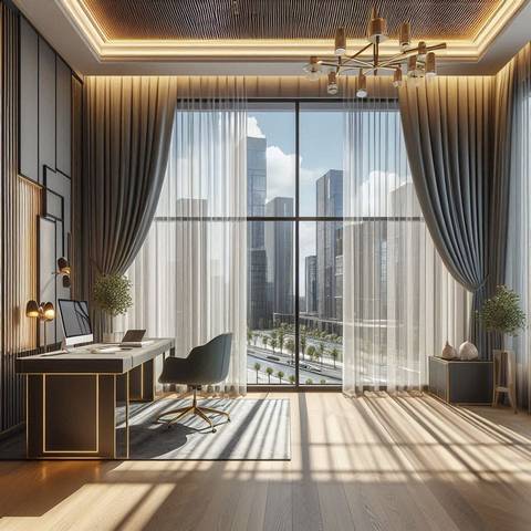 Поєднання штор і тюлі в офісному просторі | Welwet