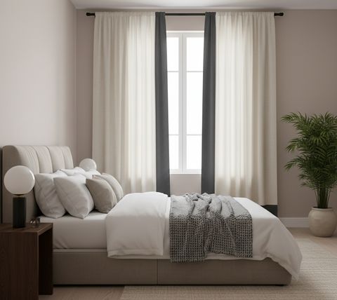 Штори з контрастною облямівкою у сучасній спальні | Welwet