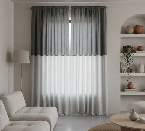Двокольорові лляні штори темний та світлий відтінок сірого | Welwet
