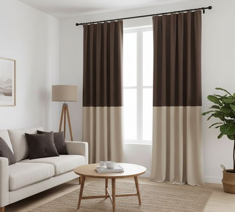 Штори з горизонтальним поділом 30 на 70 бежевий та коричневий | Welwet