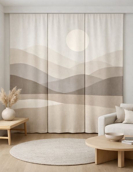 Штори панно нейтральних відтінків в мінімалістичному інтер'єрі | Welwet.net