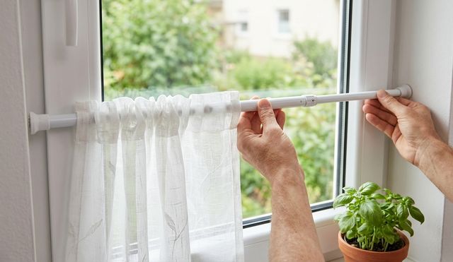 Монтаж штор кафе на пластикове вікно без свердління — телескопічний карниз у розпір | Welwet.net